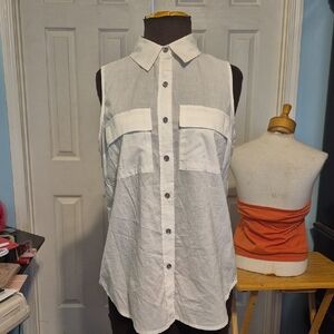 Michael Kors White Sleeveless Button-Down Shirt